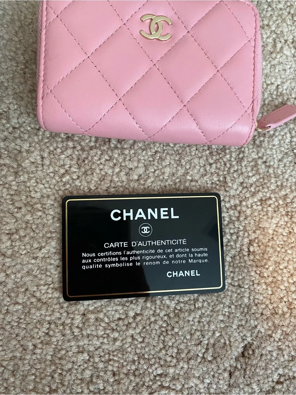 CHANEL | Lambskin Quilted Zip Around Coin Purse Light Pink